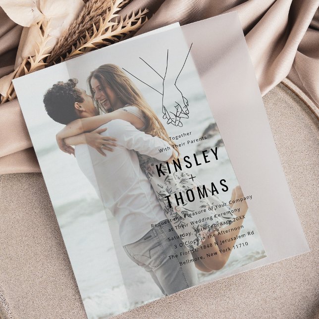 Minimalist Holding Hands Wedding Vellum Invitations (Creator Uploaded)