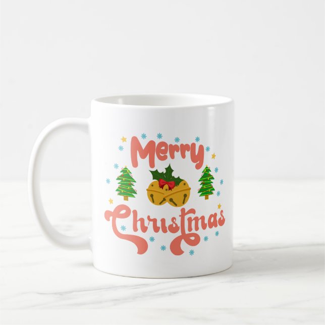 Minimalist Holiday Cheer Bright Festive Red Stars Coffee Mug (Left)