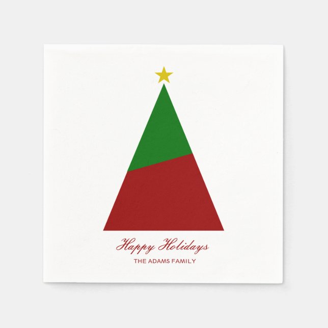 Minimalist holiday Christmas tree red green Napkin (Front)