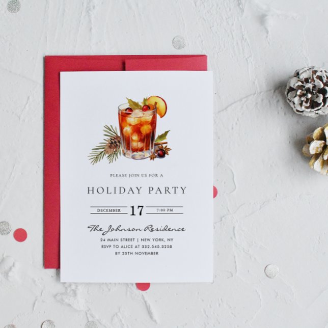 Minimalist Holiday Party Cocktail Christmas Party Invitation (Creator Uploaded)