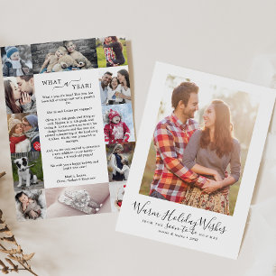 Minimalist Holiday Wishes Engagement Photo Collage Card