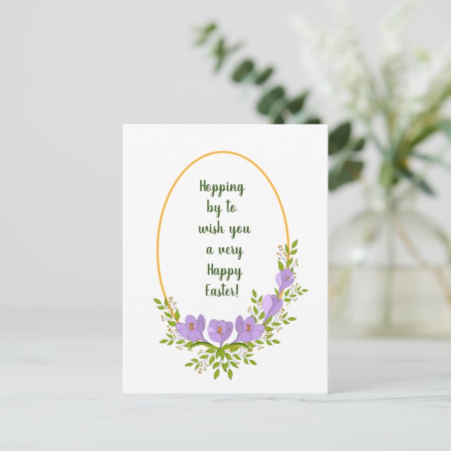 Minimalist  holiday wreaths  Crocus flowers Easter Postcard (Standing Front)