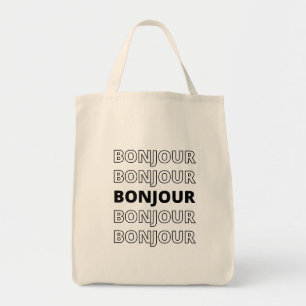 Minimalist Hollow Typographic Bonjour Tote Bag