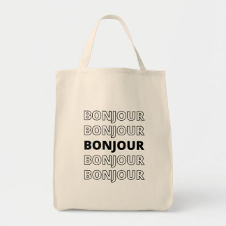 Minimalist Hollow Typographic Bonjour Tote Bag