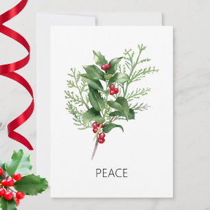 Minimalist Holly Peace  Holiday Card