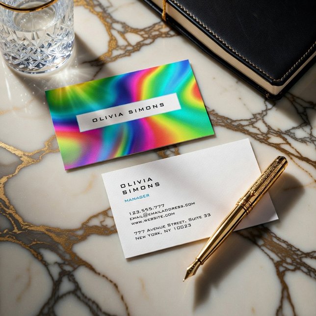 Minimalist holographic Business Cards (Modern and Luxury business card with futuristic rainbow texture.)