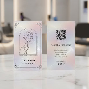 Minimalist Holographic Floral QR Code Business Card
