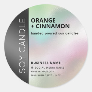 Minimalist holographic typography soy candle clas classic round sticker