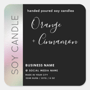Minimalist holographic typography soy candle square sticker