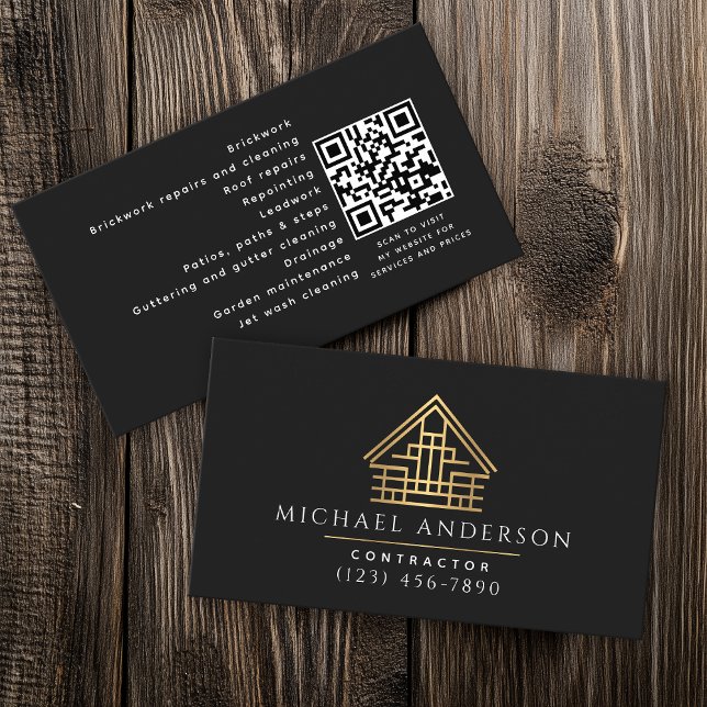 Minimalist Home Building Construction Luxe QR Code Business Card (Creator Uploaded)