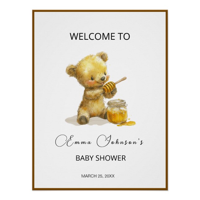 Minimalist Honey Bear Baby Shower Welcome Poster (Front)