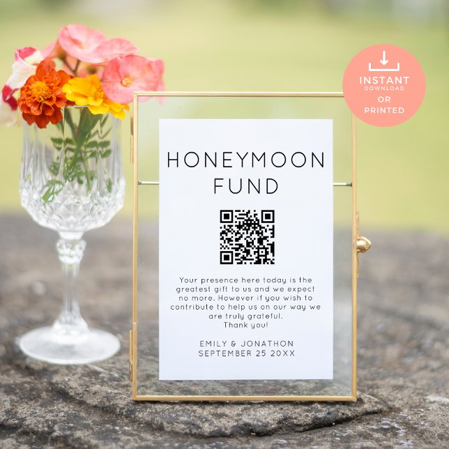 Minimalist Honeymoon Fund QR code Wedding Sign (Creator Uploaded)