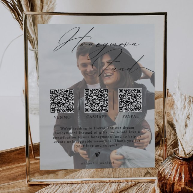 Minimalist Honeymoon Fund w/ Photo & 3 QR Codes Poster (Creator Uploaded)