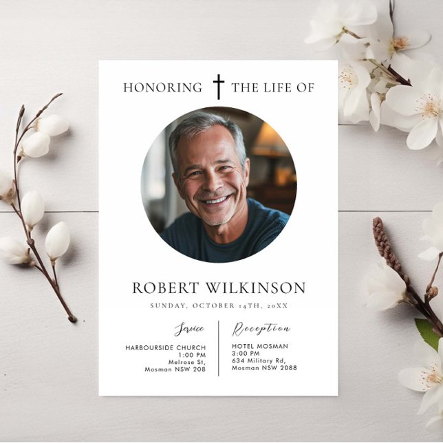 Minimalist Honouring the life of Funeral Photo Invitation (Creator Uploaded)