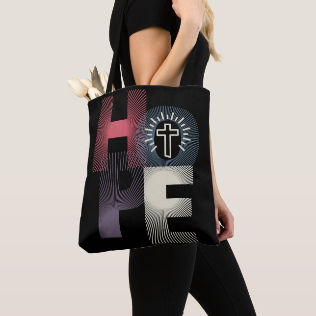 Minimalist Hope with Cross Tote Bag (Close Up)