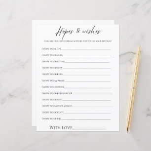 Minimalist hopes & wishes birthday game card