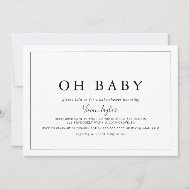 Minimalist Horizontal Oh Baby Baby Shower Invitation (Front)