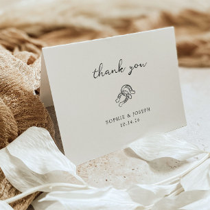 Minimalist Horseshoe   Black and White Wedding Thank You Card