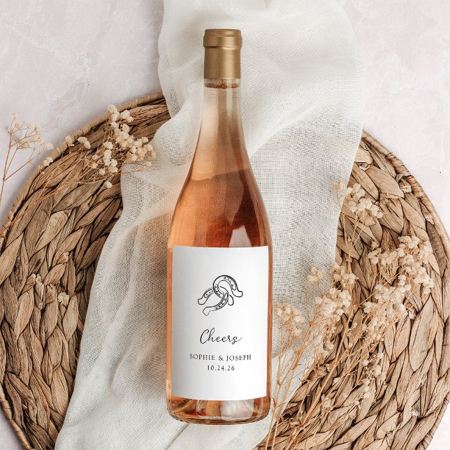 Minimalist Horseshoe | Black and White Wedding Wine Label (Creator Uploaded)