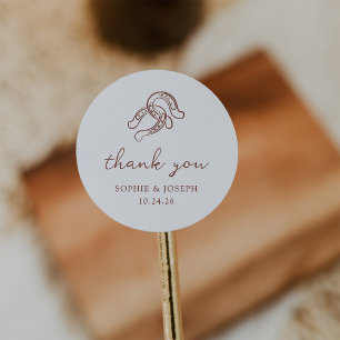 Minimalist Horseshoe   Brown and White Wedding Classic Round Sticker