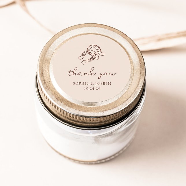 Minimalist Horseshoe | Neutral and Brown Wedding Classic Round Sticker (Creator Uploaded)