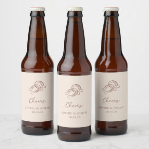 Minimalist Horseshoe   Neutral and White Wedding Beer Bottle Label