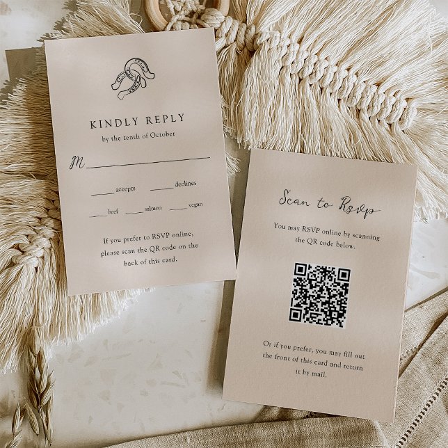 Minimalist Horseshoe Wedding | Meal Choice QR Code RSVP Card (Creator Uploaded)