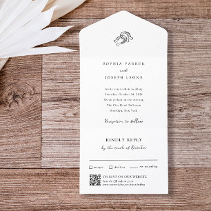 Minimalist Horseshoe Wedding QR Code All In One Invitation