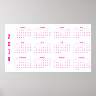 Minimalist Hot Pink Calendar 2019 Poster