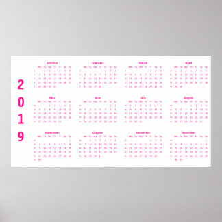 Minimalist Hot Pink Calendar 2019 Poster
