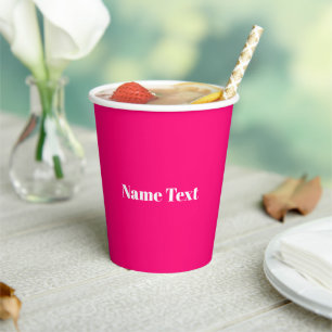 Minimalist hot pink custom name text monogram paper cups