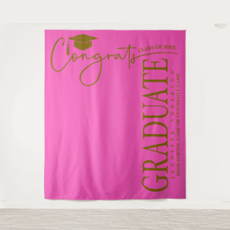 Minimalist Hot Pink & Gold Congrats Graduate Tapestry