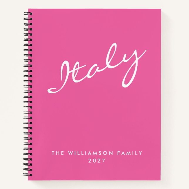 Minimalist Hot Pink Script Personalised Travel Notebook (Front)