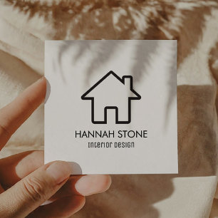 Minimalist House Home Outline Plain Simple Basic Square Business Card