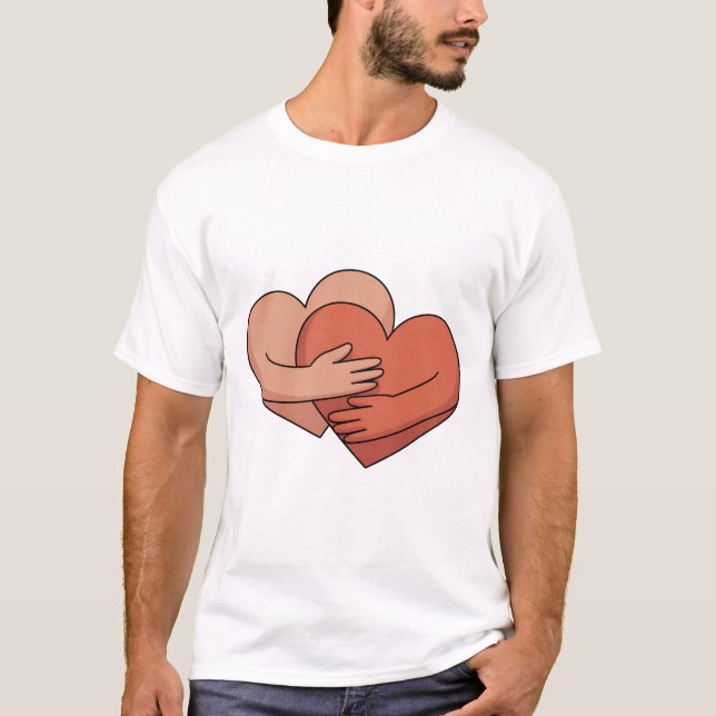 Minimalist Hugging Hearts Love Shirt – Cute Couple (Front)