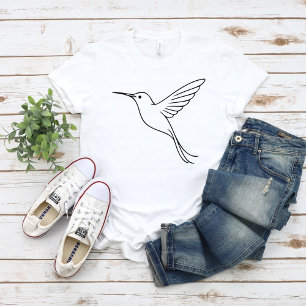 Minimalist Hummingbird Line Art in Flight T-Shirt