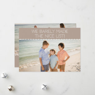Minimalist Humourous Nice List Kids Two-Photo Holiday Card