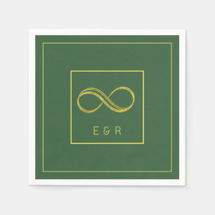 Minimalist Hunter Green Gold Eternity  Wedding Napkin