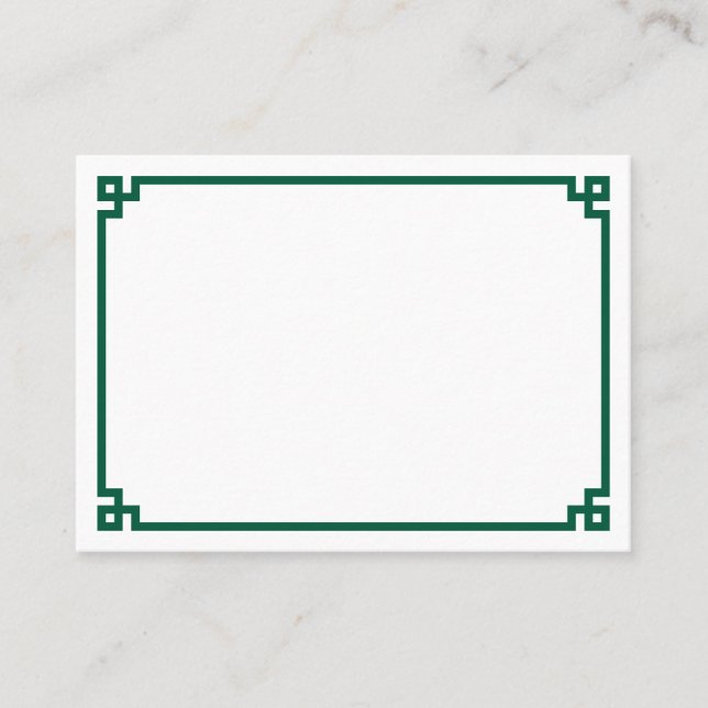 Minimalist Hunter Green Greek Key Border Wedding Place Card (Front)