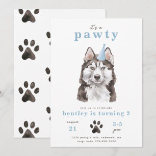 Minimalist Husky Dog Invitation   Pawty