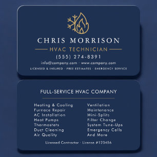 Minimalist HVAC Navy Blue Gold Modern Business Card