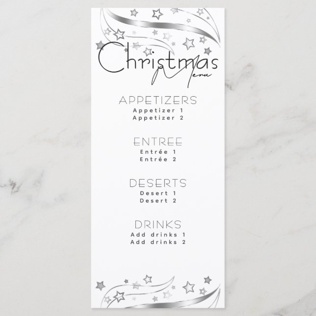 Minimalist Hygge Black and White Christmas Party Menu (Front)