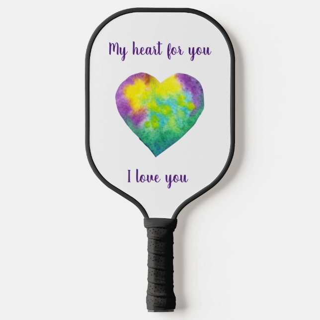 Minimalist I love you rainbow heart Valentine  Pickleball Paddle (Front)