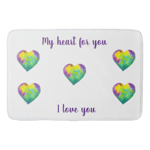 Minimalist I love you rainbow watercolor heart     Bath Mat
