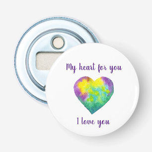 Minimalist I love you rainbow watercolor heart     Bottle Opener