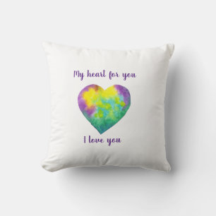 Minimalist I love you rainbow watercolor heart Cushion