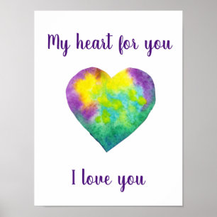 Minimalist I love you rainbow watercolor heart     Poster