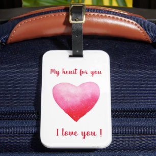 Minimalist I love you red watercolor heart Luggage Tag