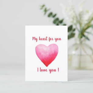 Minimalist I love you red watercolor heart Postcard
