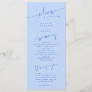 Minimalist Icy Blue Wedding Ceremony Program